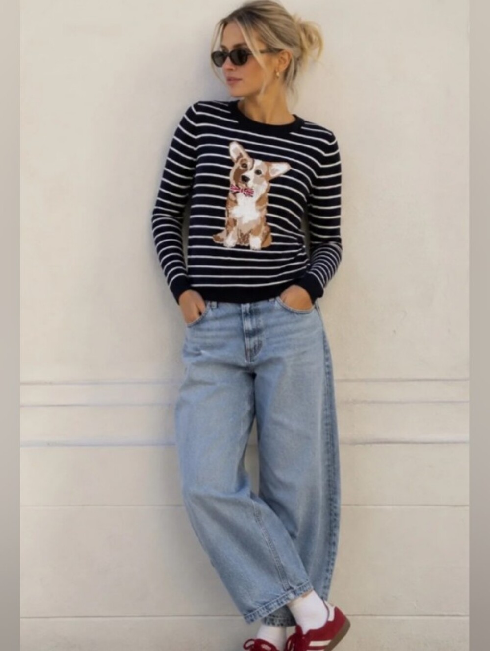 TALBOTS Corgi Dog Lover Striped Sweater | MP
